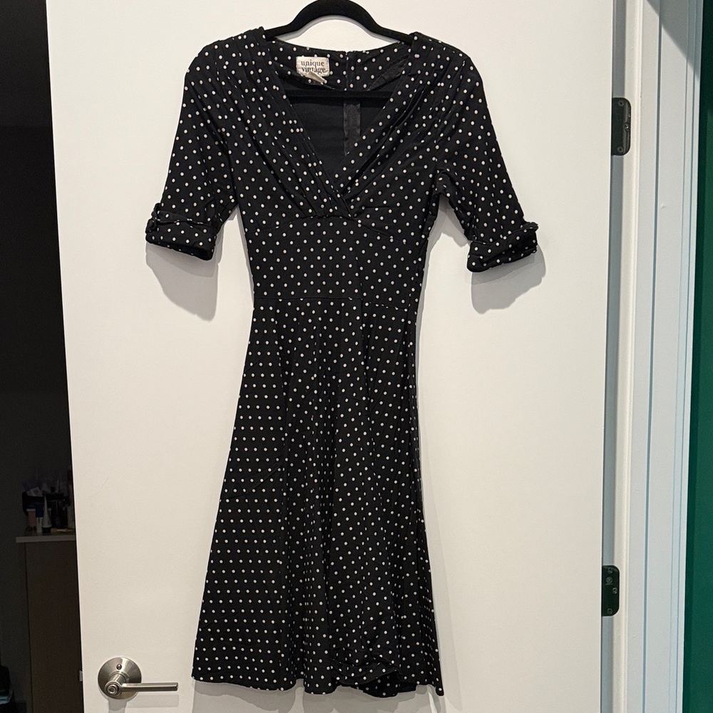 Unique Vintage Black White Polka Dot 50s Swing Dress Pinup Rockabilly